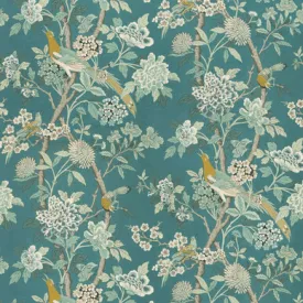 Hydrangea Bird Teal Fabric