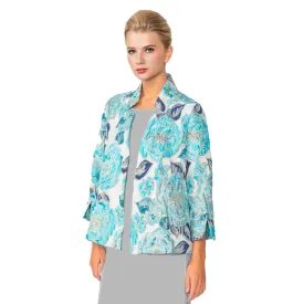 IC Collection Floral Jacquard Open Front Jacket in Blue - 6099J-BLU
