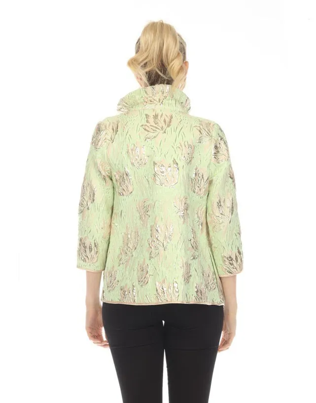 IC Collection Metallic Floral Jacquard Jacket in Green - 4672J-GN