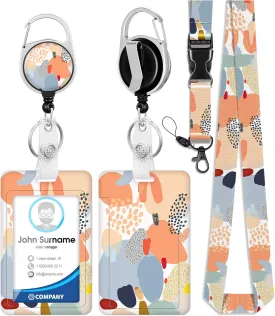 ID Badge Holder with Lanyard and Retractable Badge Reel Clip, Boho Abstract Art Card Name Tag Lanyard Vertical ID Protector Bage Clips for Nurse Nursing Doctor Teacher Student