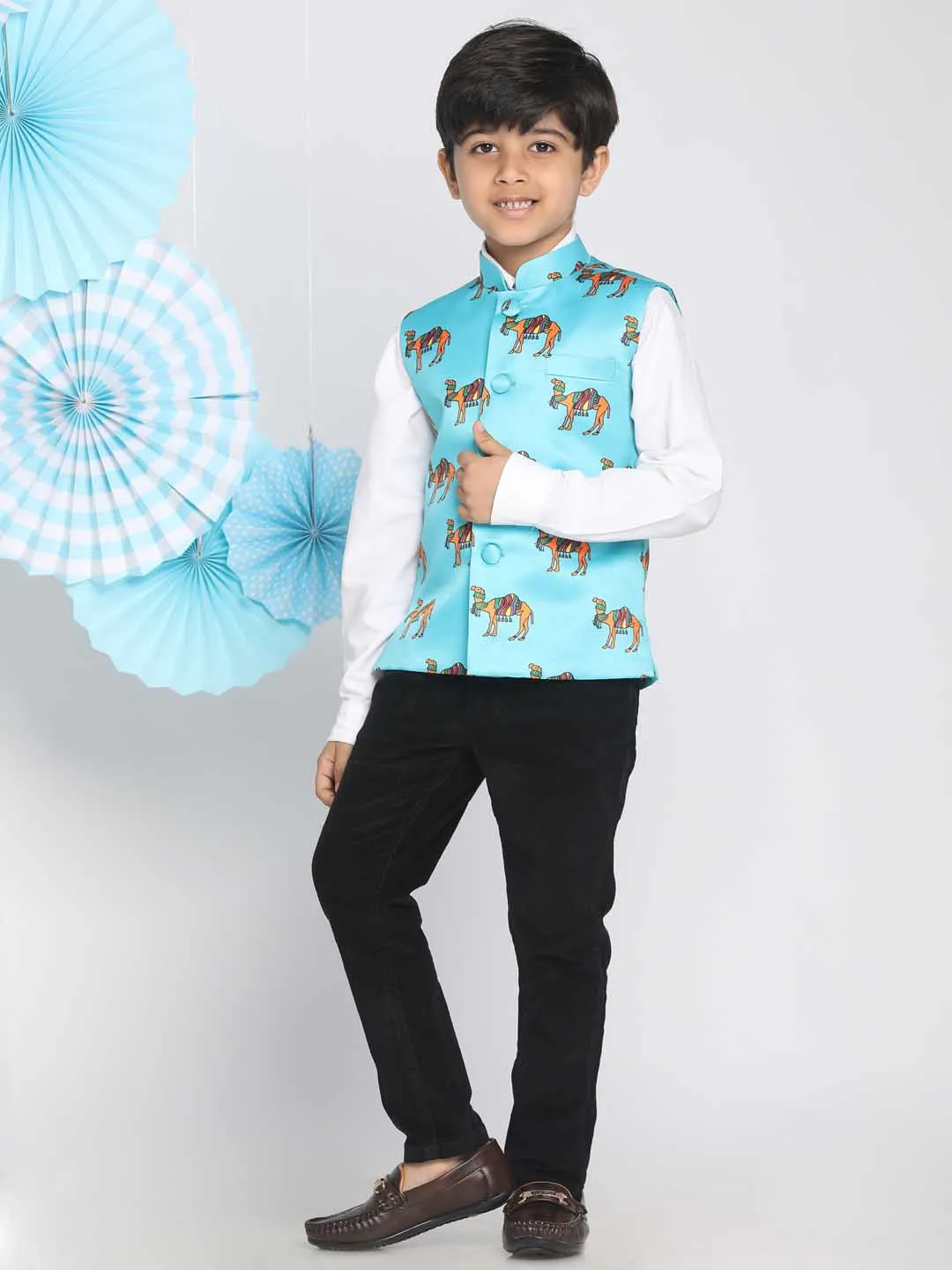 Jashvi Boys Aqua Nehru Jacket