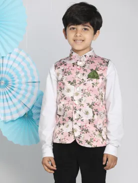 Jashvi Boys Multicolor-Base-Pink Nehru Jacket