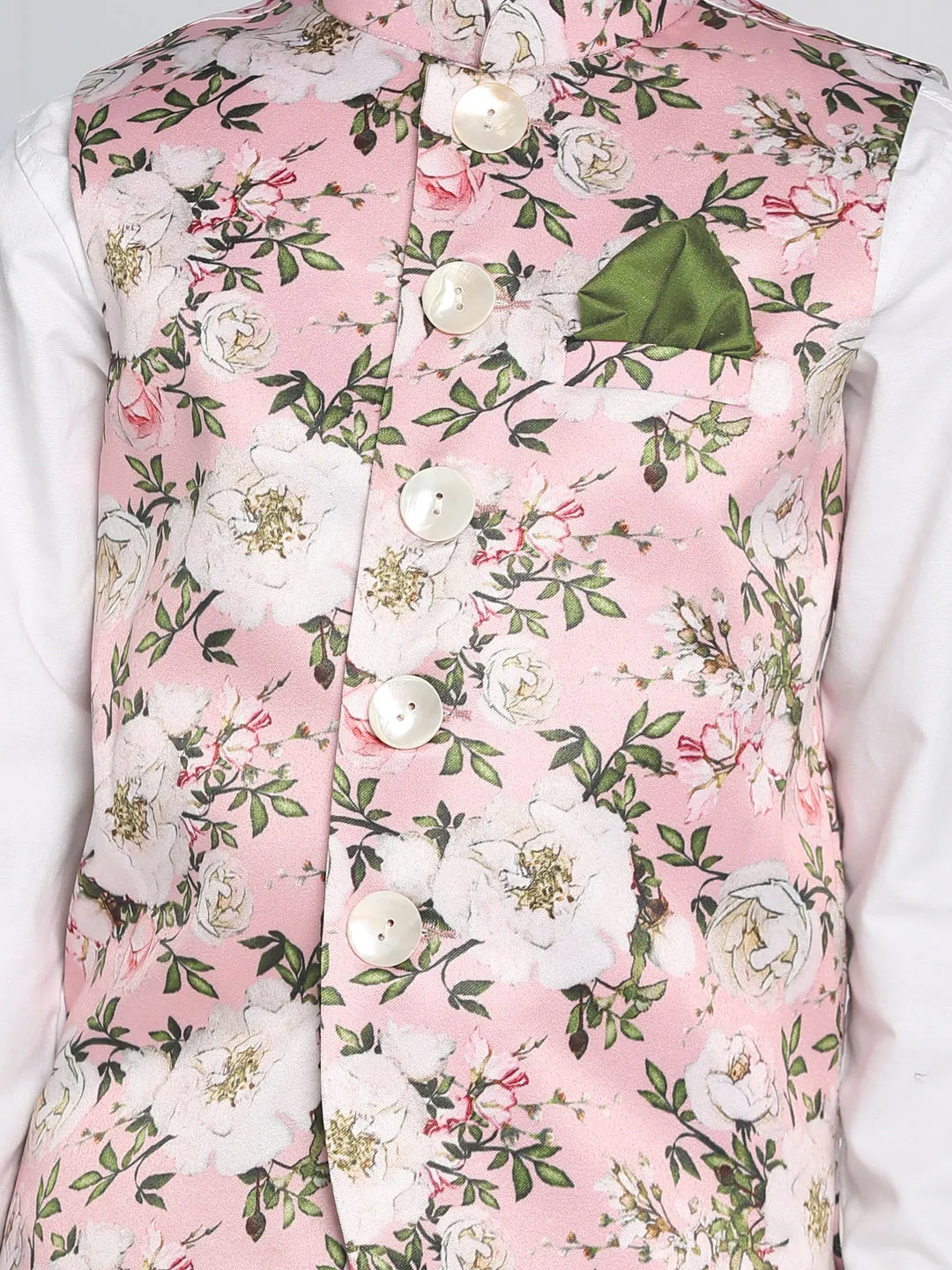 Jashvi Boys Multicolor-Base-Pink Nehru Jacket