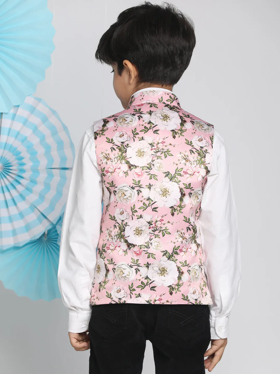 Jashvi Boys Multicolor-Base-Pink Nehru Jacket