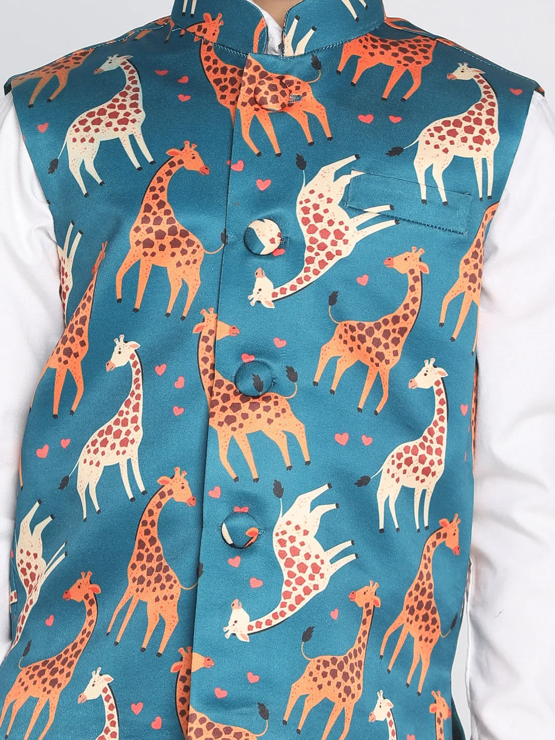 Jashvi Boys Multicolor-Base-Turquoise Nehru Jacket