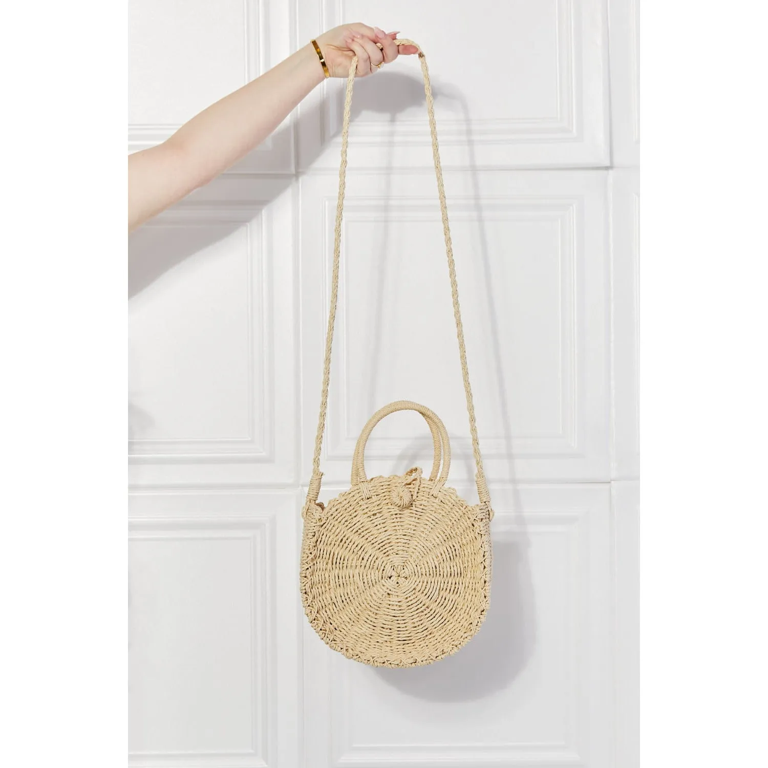 Justin Taylor Feeling Cute Rounded Rattan Handbag in Ivory
