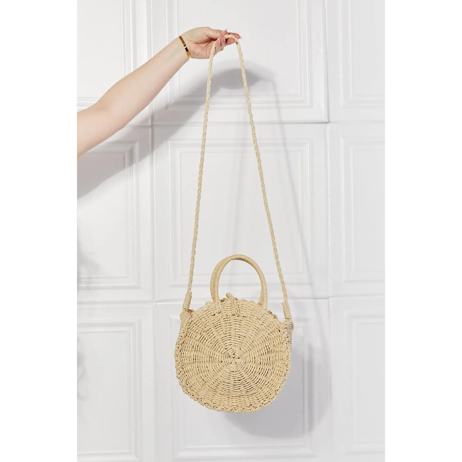 Justin Taylor Feeling Cute Rounded Rattan Handbag in Ivory