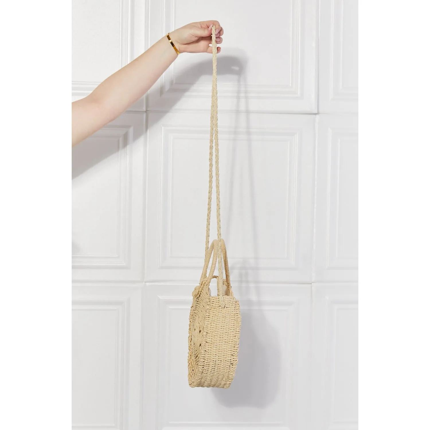 Justin Taylor Feeling Cute Rounded Rattan Handbag in Ivory