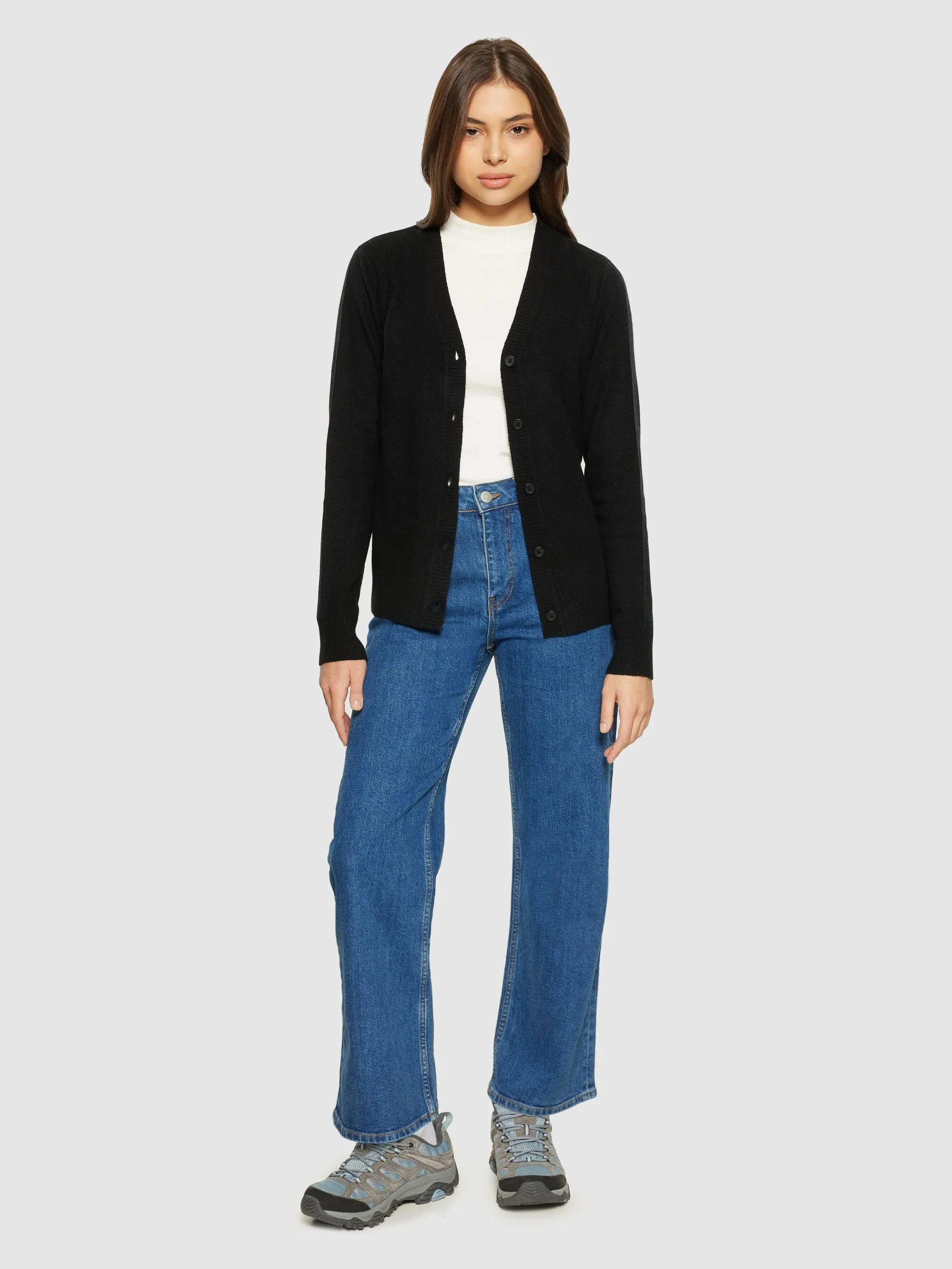 Lambswool V-neck Cardigan - Black Jet