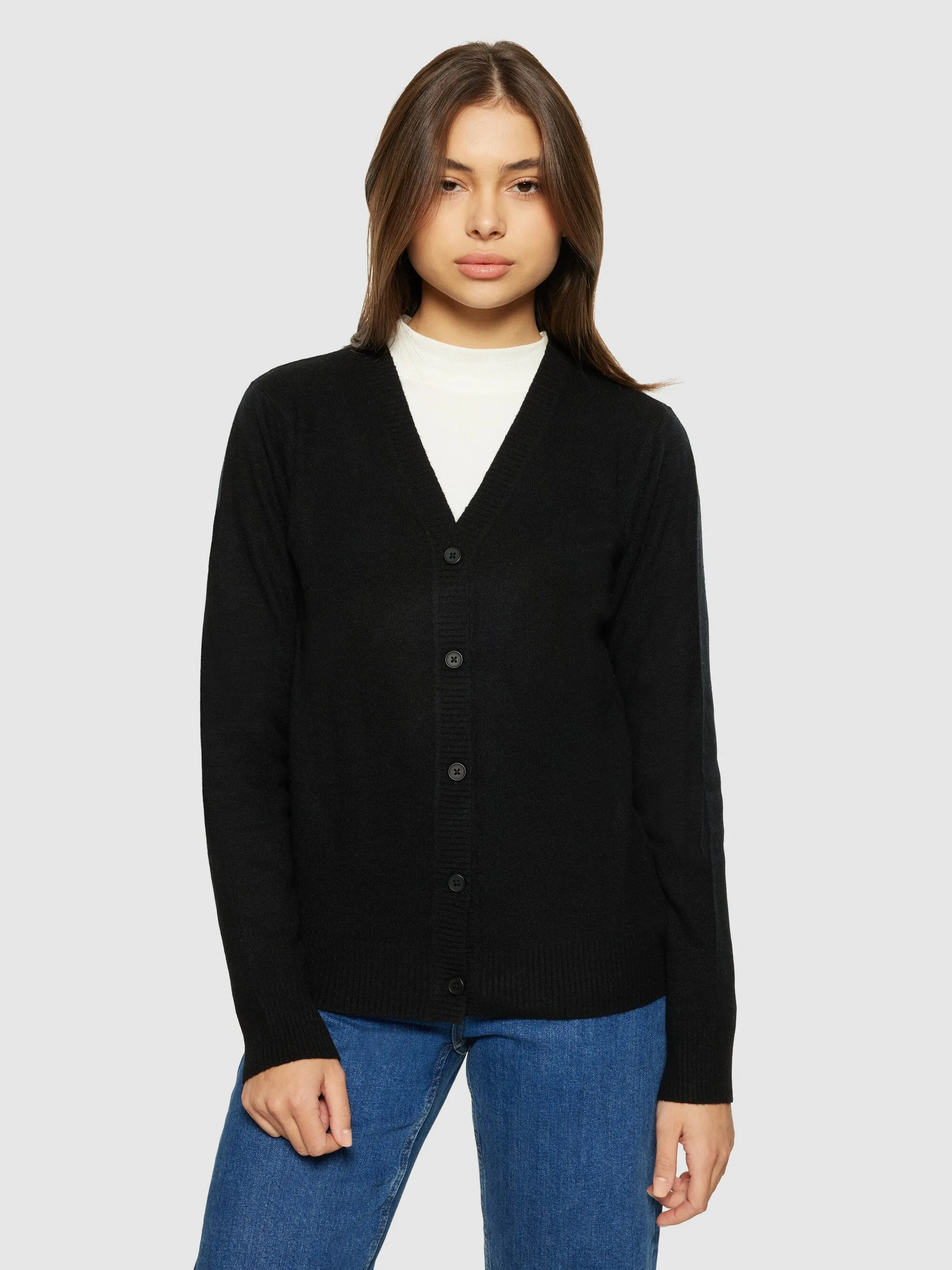 Lambswool V-neck Cardigan - Black Jet