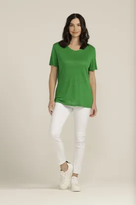 Linen Crew Neck Tee Green