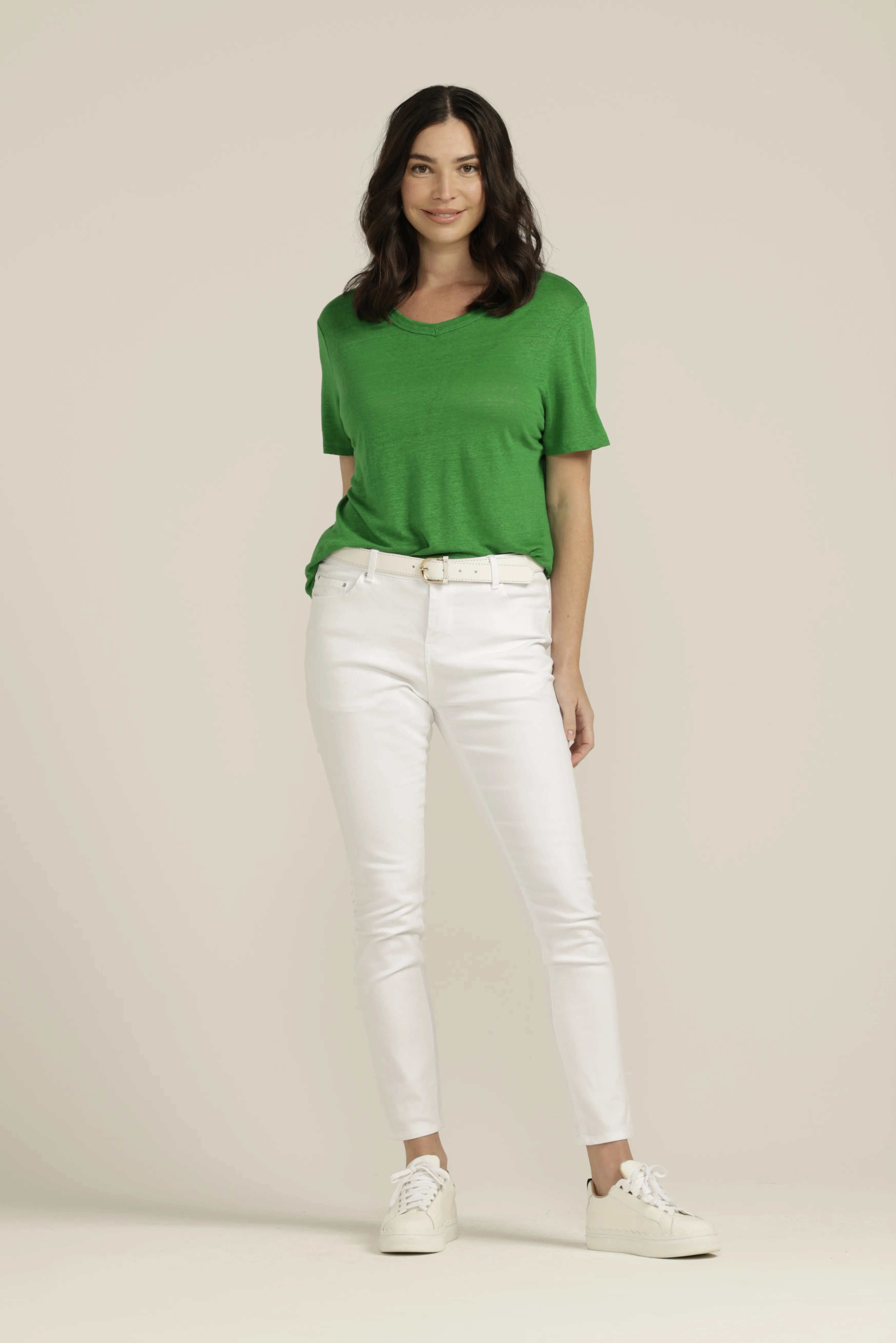 Linen Crew Neck Tee Green