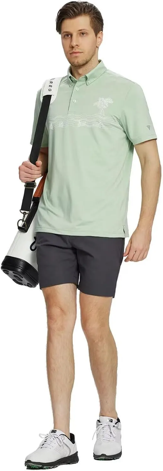 M MAELREG Golf Shirts for Men Dry Fit Moisture Wicking Performance Lightweight Print Pattern Short Sleeve Mens Polo Shirts