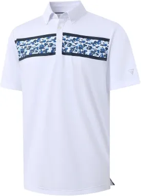 M MAELREG Golf Shirts for Men Dry Fit Moisture Wicking Performance Lightweight Print Pattern Short Sleeve Mens Polo Shirts