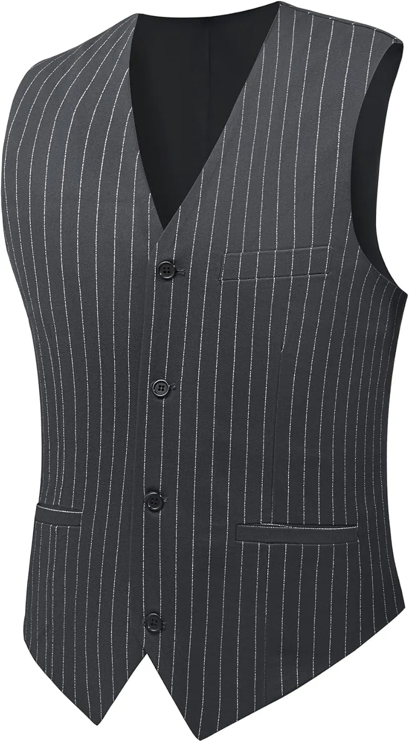MAGE MALE Mens Pinstripe 3 Piece Suit Slim Fit Elegant Single Breasted Business Wedding Party Blazer Vest& Pants Set