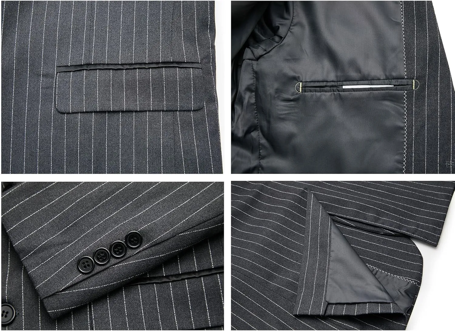 MAGE MALE Mens Pinstripe 3 Piece Suit Slim Fit Elegant Single Breasted Business Wedding Party Blazer Vest& Pants Set