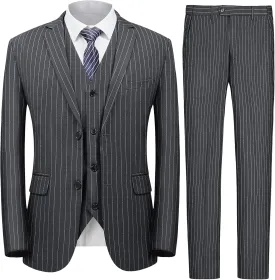 MAGE MALE Mens Pinstripe 3 Piece Suit Slim Fit Elegant Single Breasted Business Wedding Party Blazer Vest& Pants Set