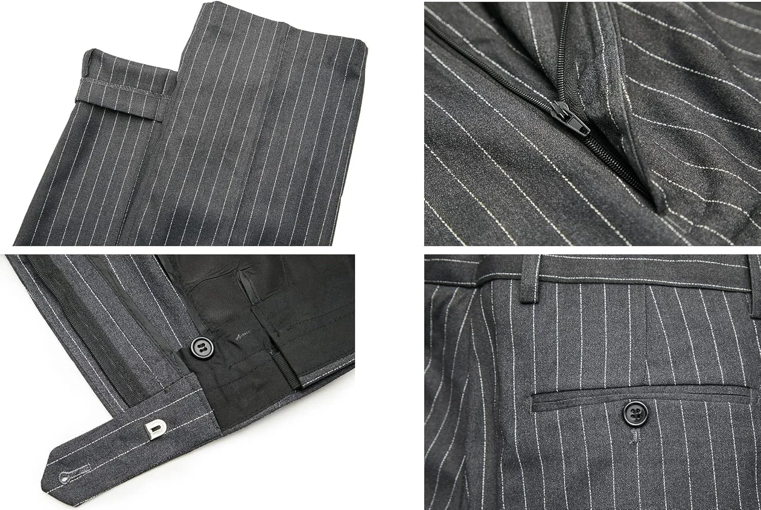MAGE MALE Mens Pinstripe 3 Piece Suit Slim Fit Elegant Single Breasted Business Wedding Party Blazer Vest& Pants Set