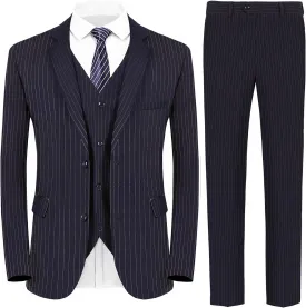 MAGE MALE Mens Pinstripe 3 Piece Suit Slim Fit Elegant Single Breasted Business Wedding Party Blazer Vest& Pants Set
