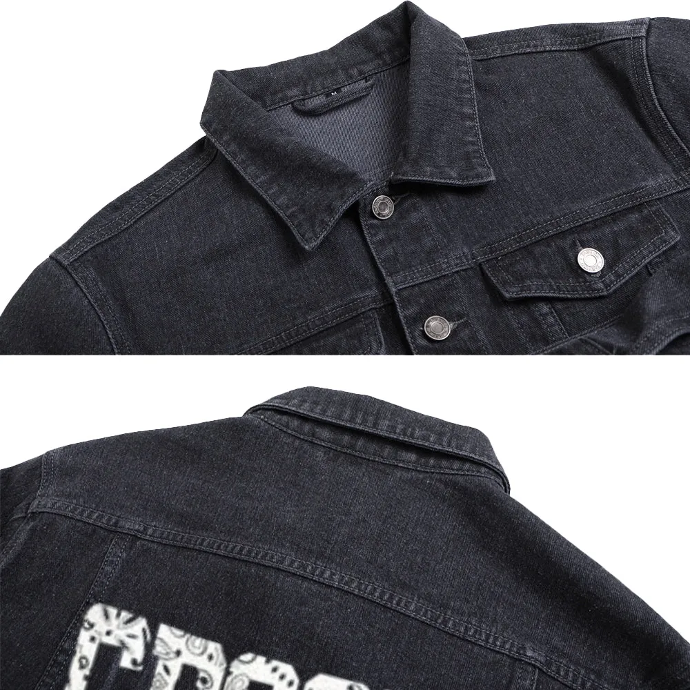 Mens Crooks Letter Graphic Button Up Denim Jacket
