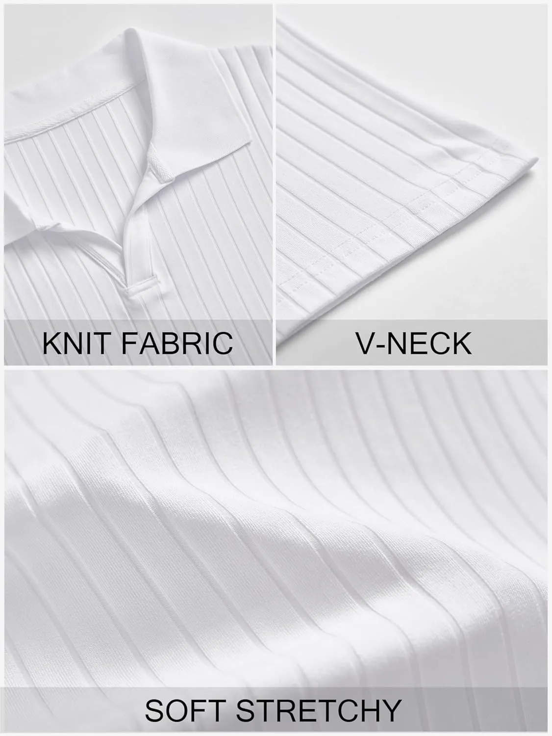 Men's Knit Polo Shirts Short Sleeve Texture Polo Shirt Fashion Casual Ribbed Golf Shirts