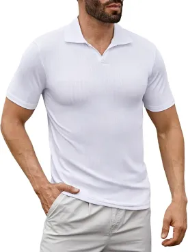 Men's Knit Polo Shirts Short Sleeve Texture Polo Shirt Fashion Casual Ribbed Golf Shirts