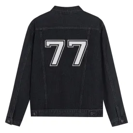 Mens Lucky Number 77 Graphic Button Up Denim Jacket