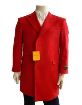 Mens Overcoat - Wool Three Quarter Car coat   Red