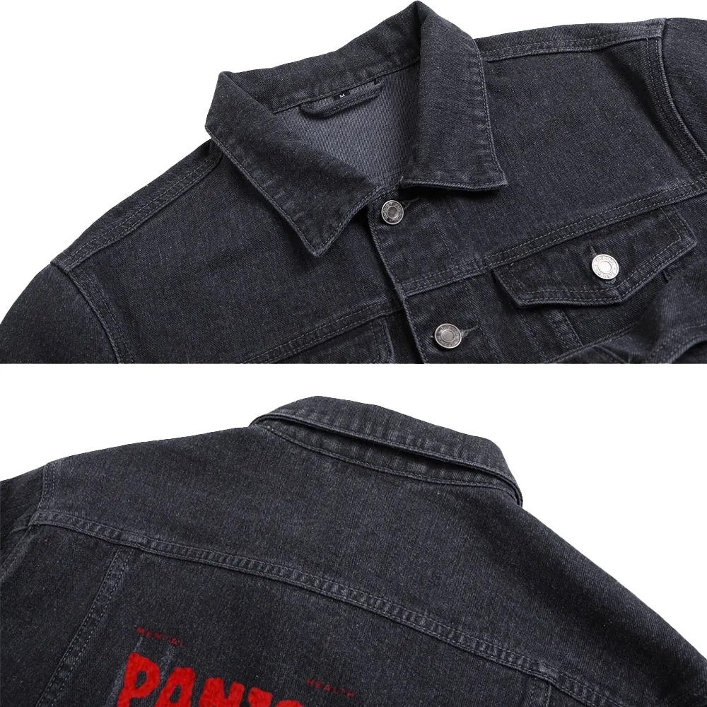 Mens Panic Attack Portrait Graphic Button Up Denim Jacket