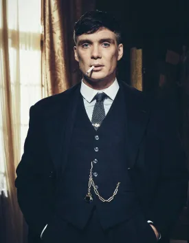 Mens Peaky Blinders Costume Thomas Shelby Vested Suit & Overcoat