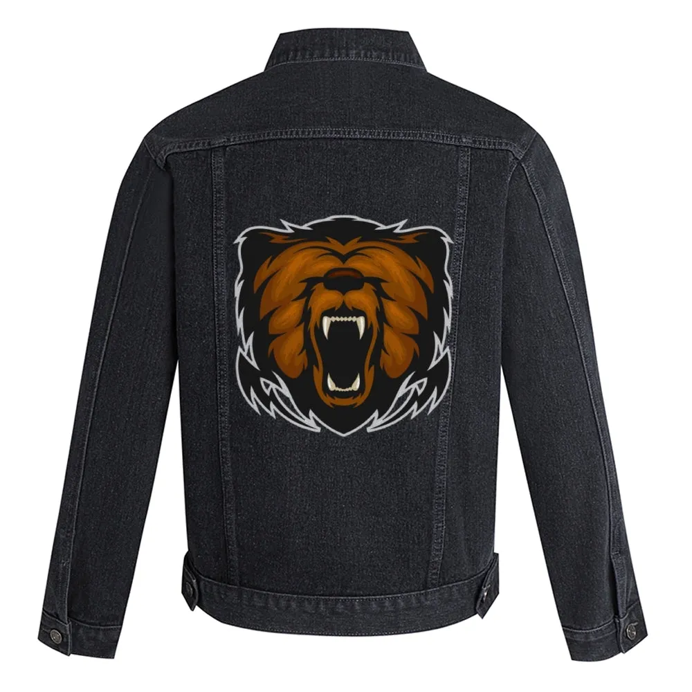 Mens Vintage Cartoon BEARS Prints Denim Jacket