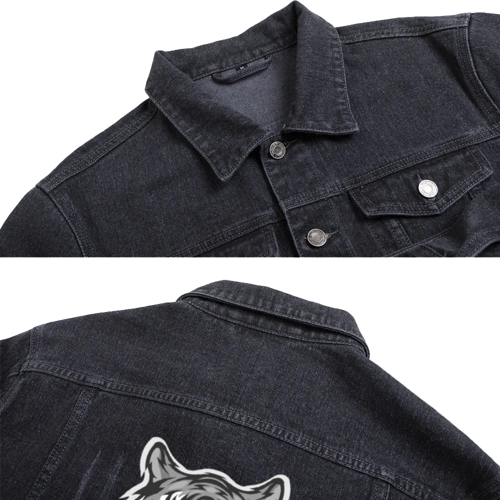 Mens Vintage Cartoon Prints WHITE TIGERS SPORT TEAM Denim Jacket