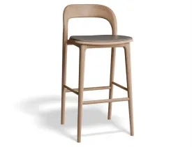 Mia Stool - Natural with Pad - 75cm Seat Height Vintage Grey Vegan leather Seat Pad