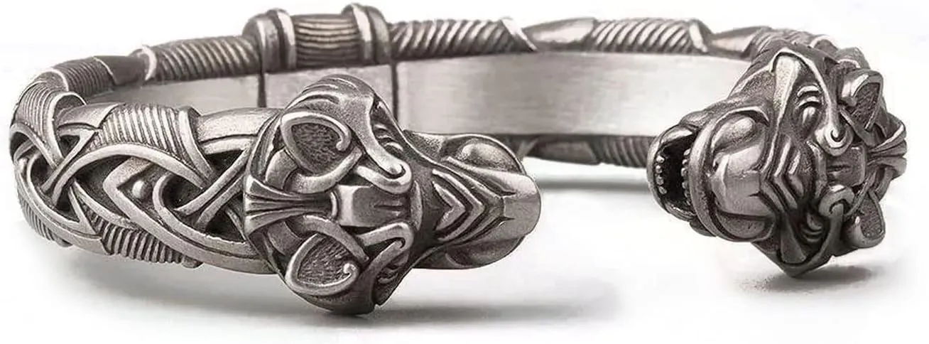 Norse Tradesman Viking Bracelet - Semi-Adjustable Bangle - Original Design | Serpent | Wolf | Iron Antique Snap Clasp
