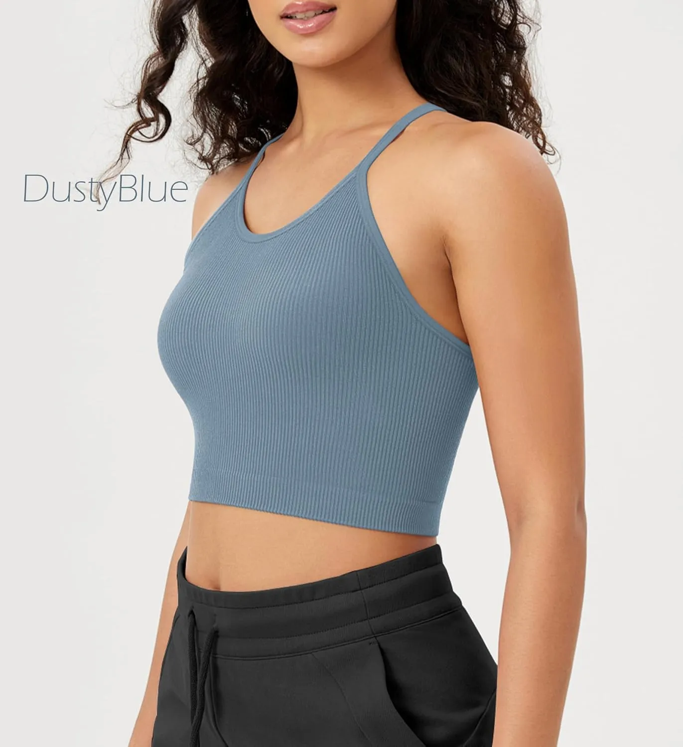ODODOS Women's Crop 3-Pack Seamless Rib-Knit Camisole Crop Tank Tops
