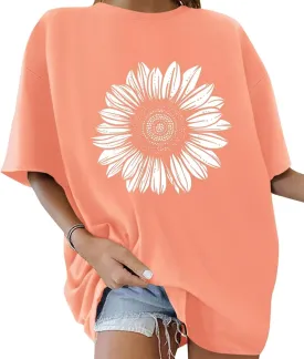 ORANDESIGNE Womens Oversized Graphic Print Short Sleeve Tunic Tops Crew Neck Casual Drop Shoulder T Shirts