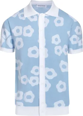OXKNIT Mens Vintage Polo Shirts Casual Flower Pattern Knit Golf Polo Shirts Short Sleeve Jacquard Design