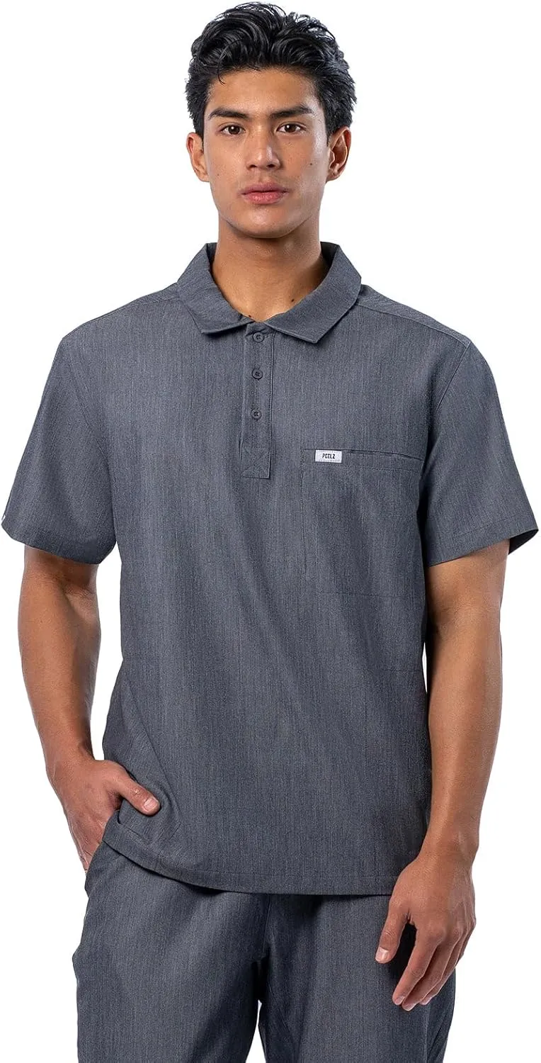Peelz Jack 4-Pocket Polo Scrub Tops for Men - Soft Stretch Fabric Scrubs, Fashion-Forward Men's Scrub Top, Classic Fit