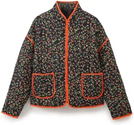Perbai Womens Floral Cropped Quilted Jacket Lightweight Reversible Open Front Puffer Cardigan Coat