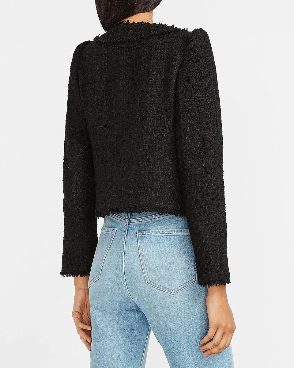Puff Sleeve Boucle Jacket in Pitch Black