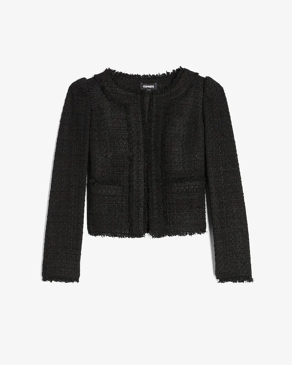 Puff Sleeve Boucle Jacket in Pitch Black