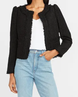 Puff Sleeve Boucle Jacket in Pitch Black
