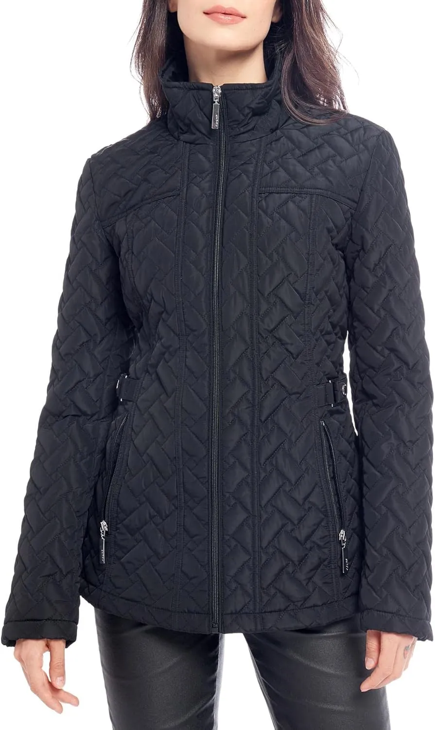 S P Y M Womens Diamond Quilted Jacket Lightweight Padding Coat with Pockets, Regular and Plus Size