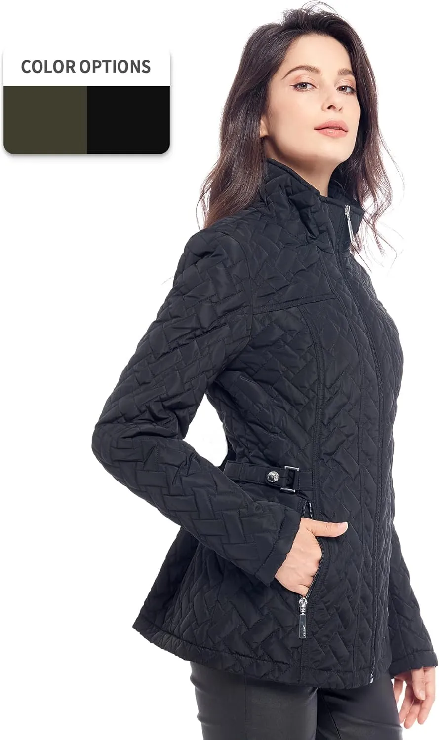 S P Y M Womens Diamond Quilted Jacket Lightweight Padding Coat with Pockets, Regular and Plus Size