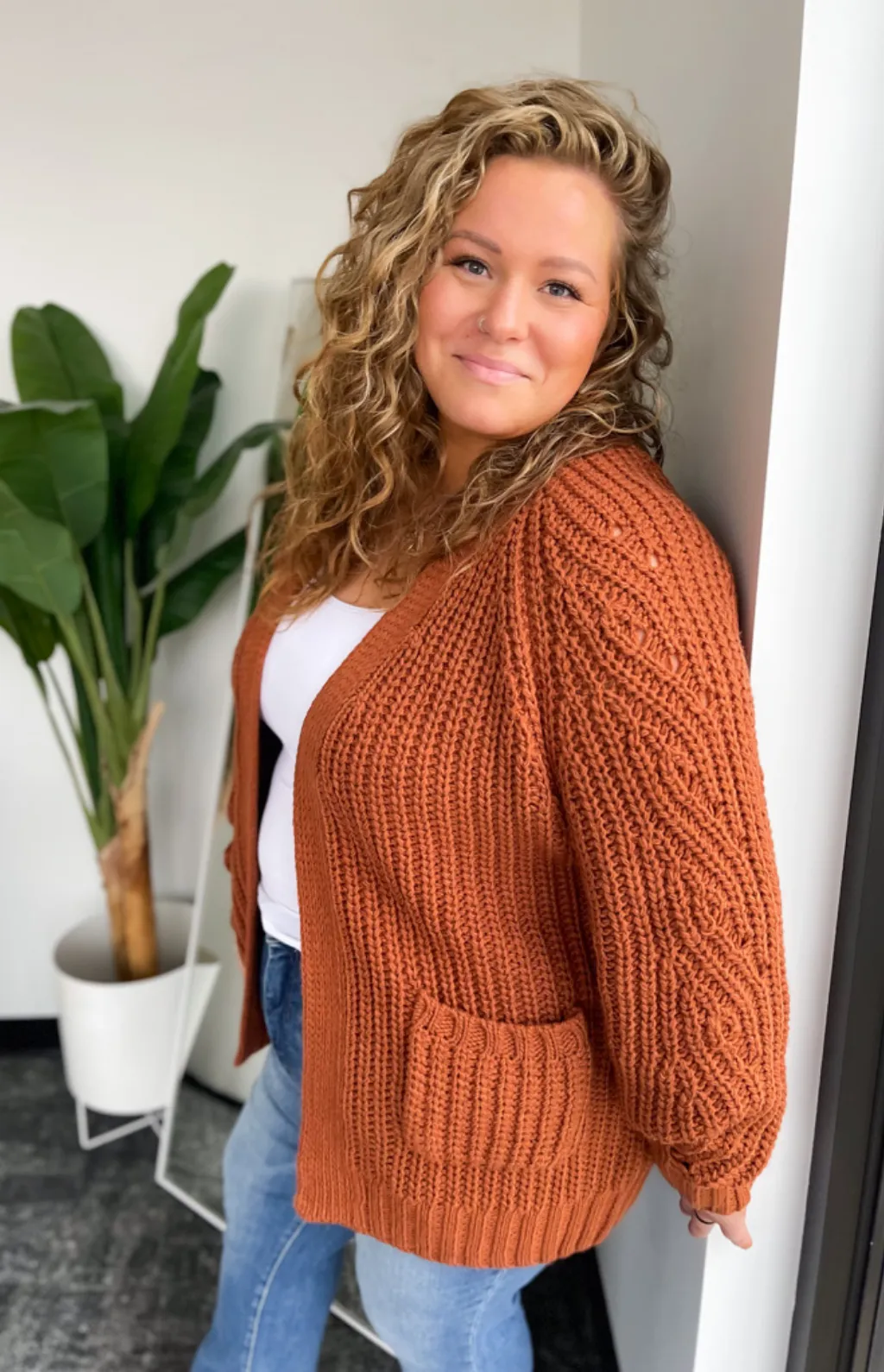 Saylor Chunky Knit Camel Cardigan-Curvy