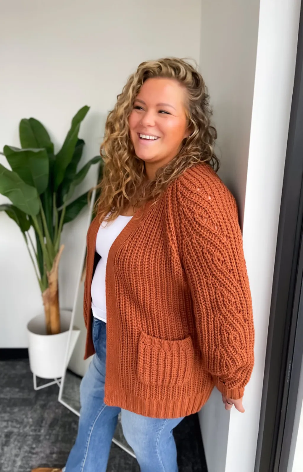 Saylor Chunky Knit Camel Cardigan-Curvy