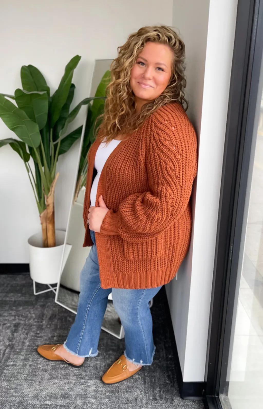 Saylor Chunky Knit Camel Cardigan-Curvy