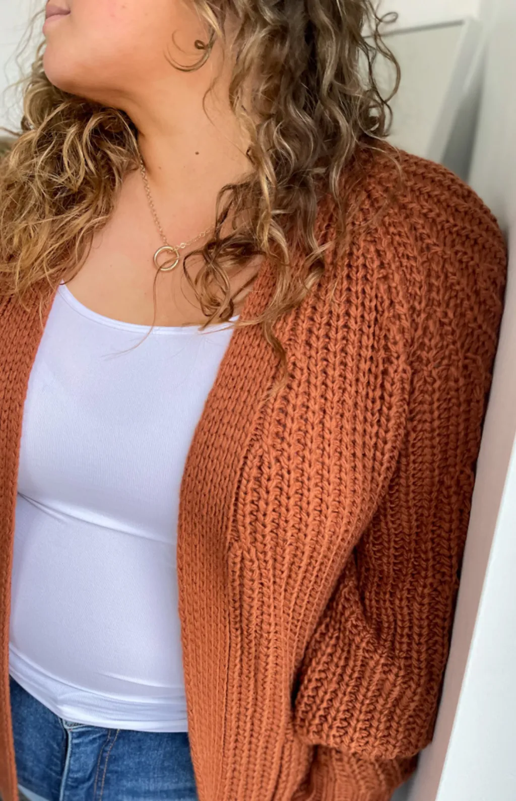 Saylor Chunky Knit Camel Cardigan-Curvy