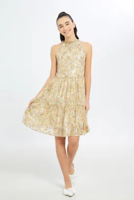 Senior Girls Beige Halter Dress