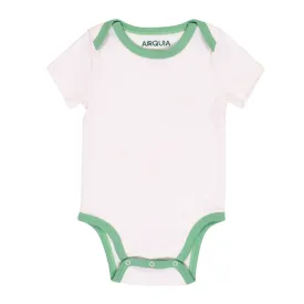 Short Sleeve Onesie in White with Grass Green